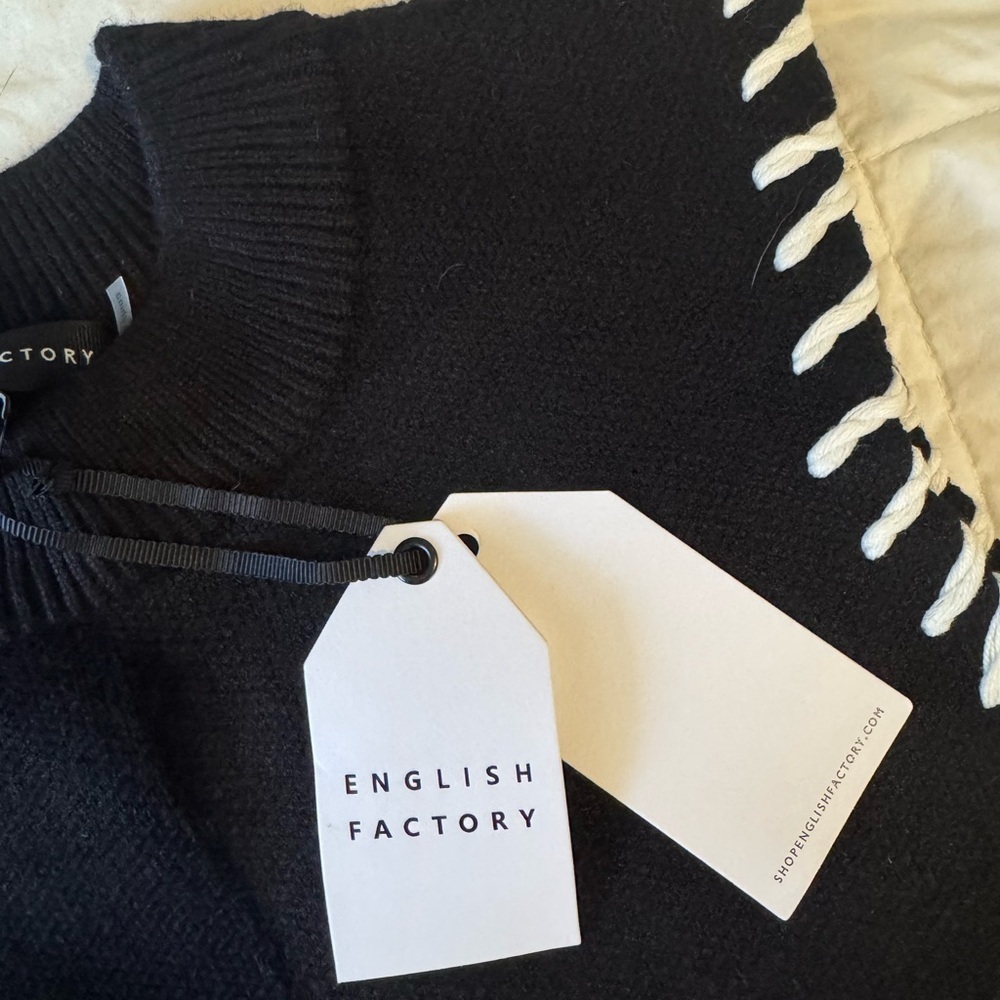 English Factory Black Knit sweater with White Stitching Brand New - Picture 4 of 5